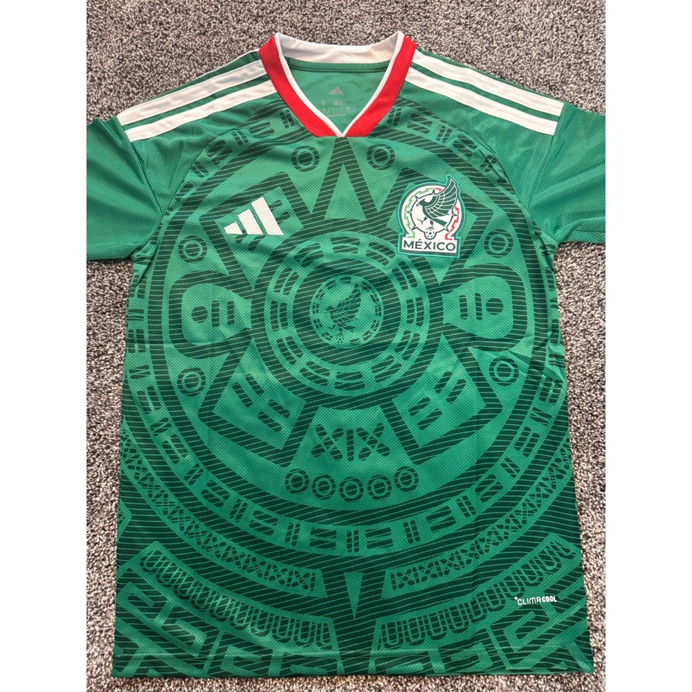 Adidas Mexico National Team Soccer Jersey Green Aztec Graphic Slim Fit Small